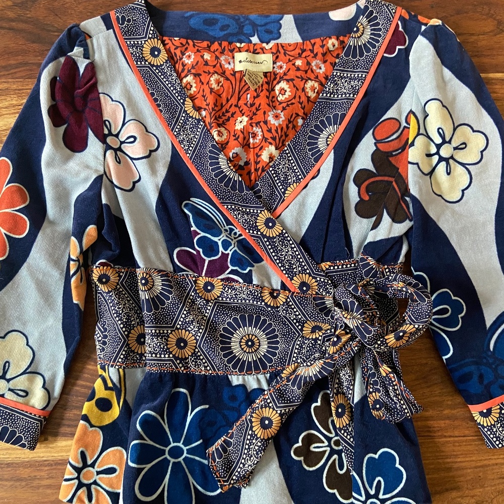 Anthropologie Elevenses Tokoyo Calling Wrap Jacket Pattern Block Floral Velour 4